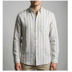 Striped Print Shirt Casual Loose Long-sleeved Shirt Men's Clothing (Option: HDCS17  Blue-XL)