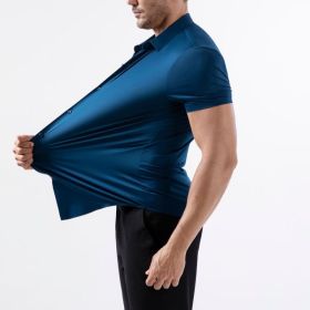 Four-side High Elastic Shirt Men's Short Sleeve Non-ironing Anti-wrinkle (Option: Peacock Blue-XS)