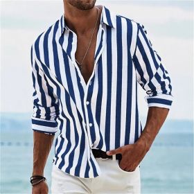 Striped Print Shirt Casual Loose Long-sleeved Shirt Men's Clothing (Option: ZM72604701-M)