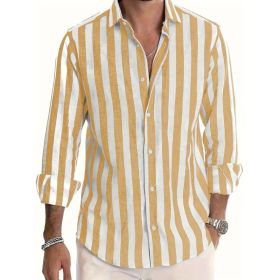 Striped Print Shirt Casual Loose Long-sleeved Shirt Men's Clothing (Option: HDCS13 Yellow-XL)