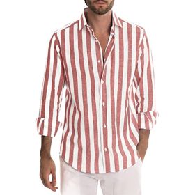 Striped Print Shirt Casual Loose Long-sleeved Shirt Men's Clothing (Option: Red-M)