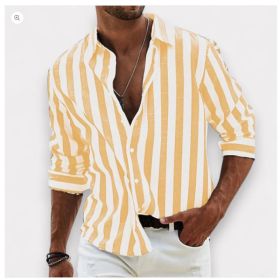 Striped Print Shirt Casual Loose Long-sleeved Shirt Men's Clothing (Option: HDCS05 Yellow-4XL)