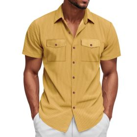 Loose Heavy Lapel Corduroy Workwear Short Sleeve Shirt (Option: Yellow-S)