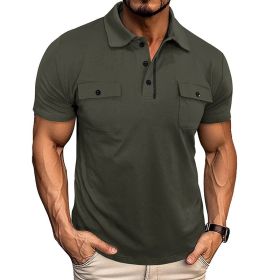 Summer Lapel Button Polo Shirt With Pockets Outdoor Fashion Short Sleeve Tops For Men Clothing (Option: Army Green-M)