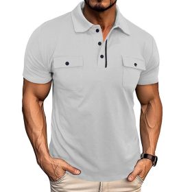 Summer Lapel Button Polo Shirt With Pockets Outdoor Fashion Short Sleeve Tops For Men Clothing (Option: White-M)