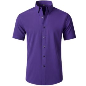 Four-side High Elastic Shirt Men's Short Sleeve Non-ironing Anti-wrinkle (Option: Purple-M)