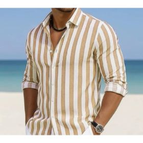Striped Print Shirt Casual Loose Long-sleeved Shirt Men's Clothing (Option: ADG054431-L)