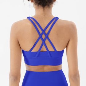 Nylon Top Women Bra Sexy Top Woman Breathable Underwear Women Fitness Yoga Sports Bra For Women Gym 22 Colors (Color: Electric Blue, size: L)