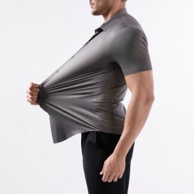 Four-side High Elastic Shirt Men's Short Sleeve Non-ironing Anti-wrinkle (Option: Gray-XS)