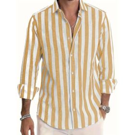 Striped Print Shirt Casual Loose Long-sleeved Shirt Men's Clothing (Option: HDCS13 Yellow-XXL)