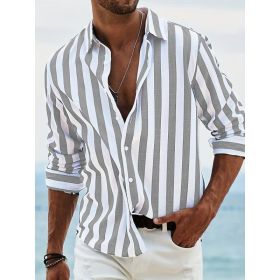 Striped Print Shirt Casual Loose Long-sleeved Shirt Men's Clothing (Option: HDCS05 Light Gray-M)