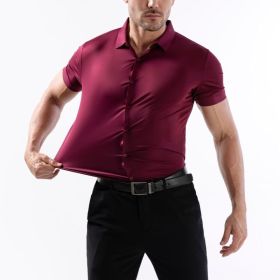Four-side High Elastic Shirt Men's Short Sleeve Non-ironing Anti-wrinkle (Option: Wine Red-S)