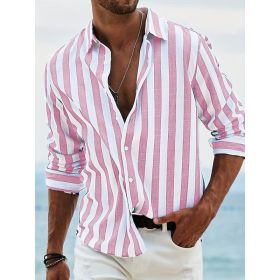 Striped Print Shirt Casual Loose Long-sleeved Shirt Men's Clothing (Option: HDCS05 Pink-M)