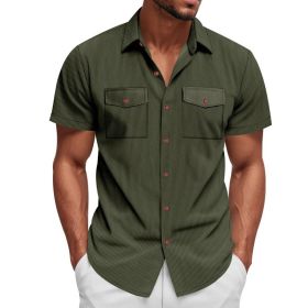Loose Heavy Lapel Corduroy Workwear Short Sleeve Shirt (Option: Army Green-M)