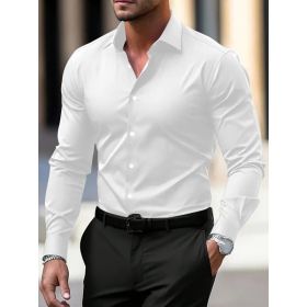Men's Shirt Business Button Down Shirt Summer Solid Color Long Sleeve Lapel Vacation Shirt Fashion Temperament Casual Tops (Option: White-XXXL)
