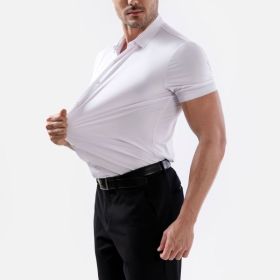 Four-side High Elastic Shirt Men's Short Sleeve Non-ironing Anti-wrinkle (Option: White-XXXL)