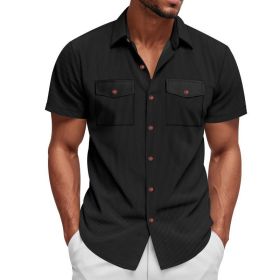 Loose Heavy Lapel Corduroy Workwear Short Sleeve Shirt (Option: Black-L)