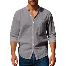 Long Sleeve Stand Collar Shirt With Pockets Casual Men's Clothing (Option: Dark Gray-L)