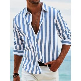 Striped Print Shirt Casual Loose Long-sleeved Shirt Men's Clothing (Option: HDCS05 Blue-L)