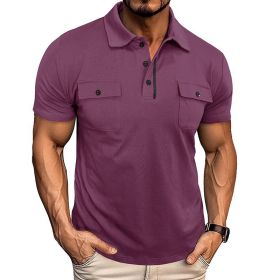 Summer Lapel Button Polo Shirt With Pockets Outdoor Fashion Short Sleeve Tops For Men Clothing (Option: Purplish Red-XL)