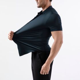 Four-side High Elastic Shirt Men's Short Sleeve Non-ironing Anti-wrinkle (Option: Sea Blue-XXXL)